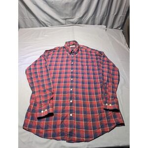 Bullock & Jones Shirt Mens Large Red Blue Plaid Button Down Made in USA Classic